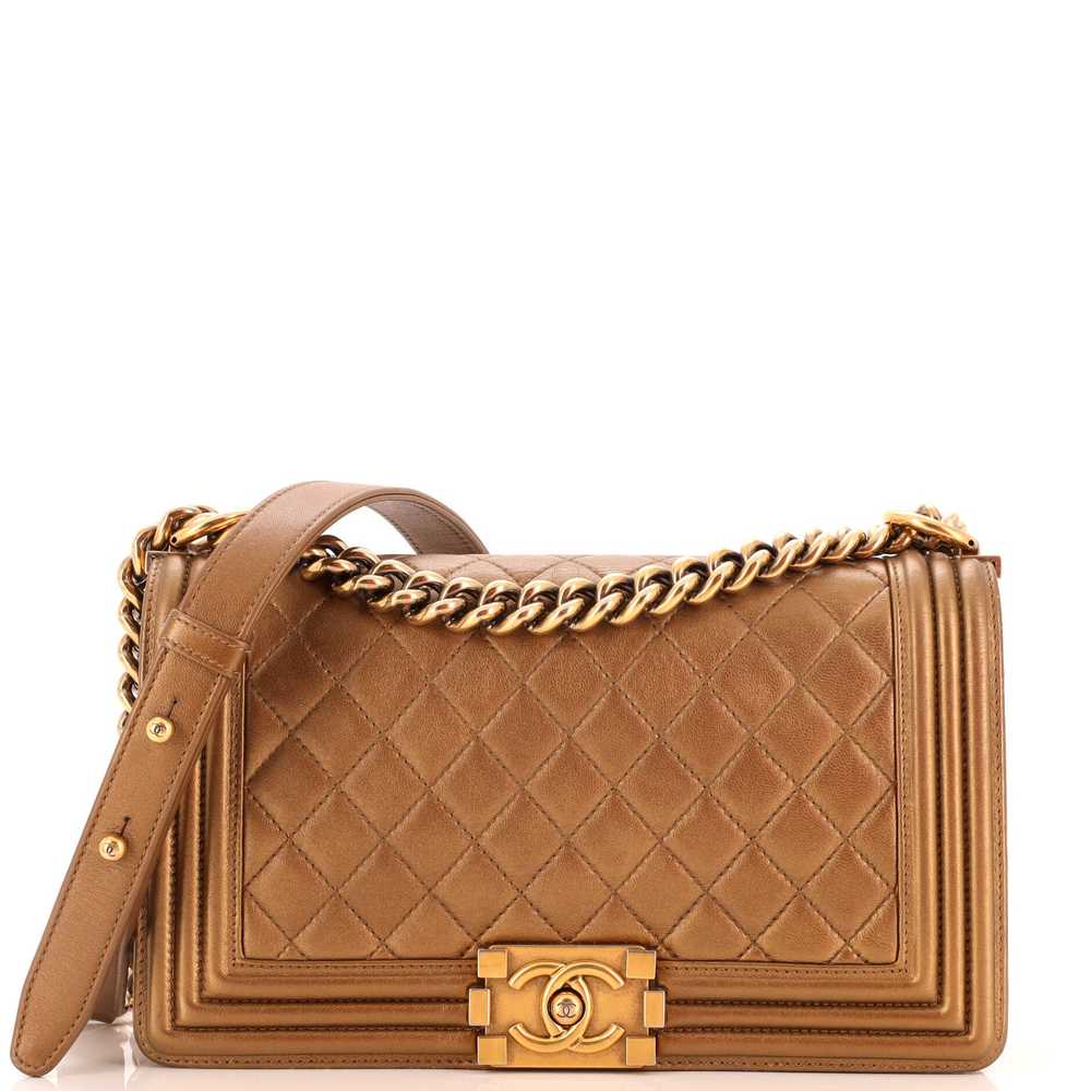 CHANEL Boy Flap Bag Quilted Metallic Calfskin Old… - image 1