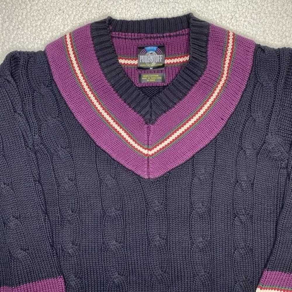 Vintage 100% Pure Stuff Cable Knit V-Neck Sweater… - image 3