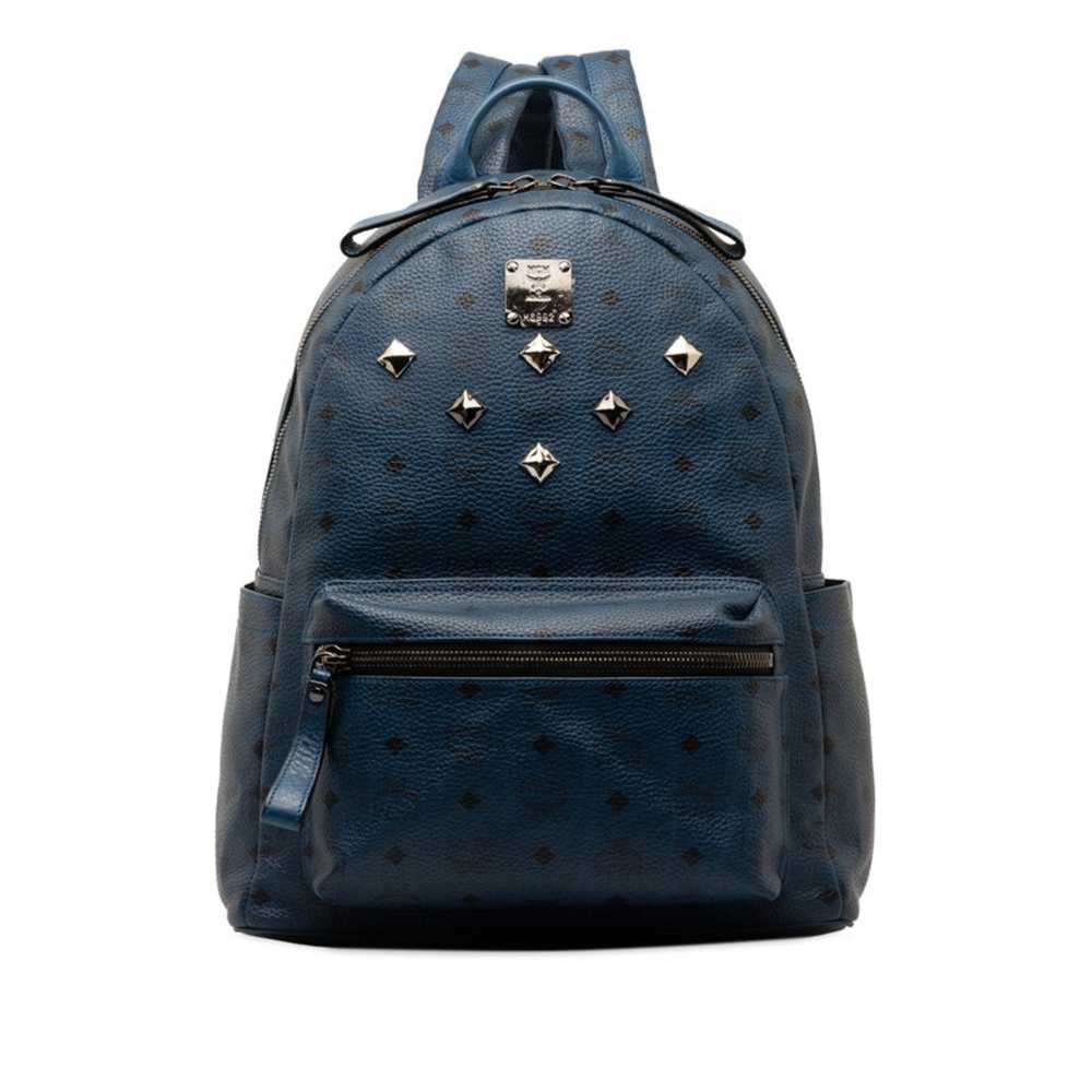 MCM Visetos Glam Studs Backpack Blue PVC Leather … - image 1