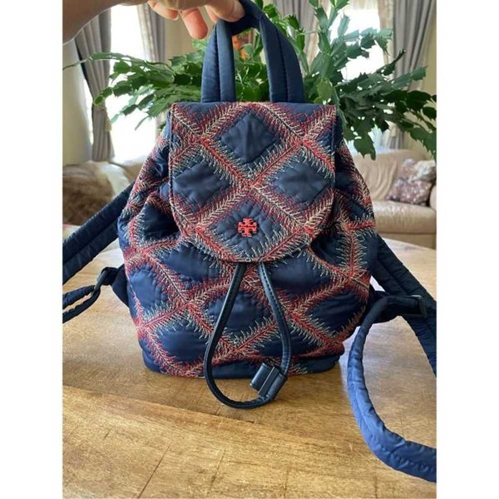 Tory Burch navy mini  embroidered backpack - image 1