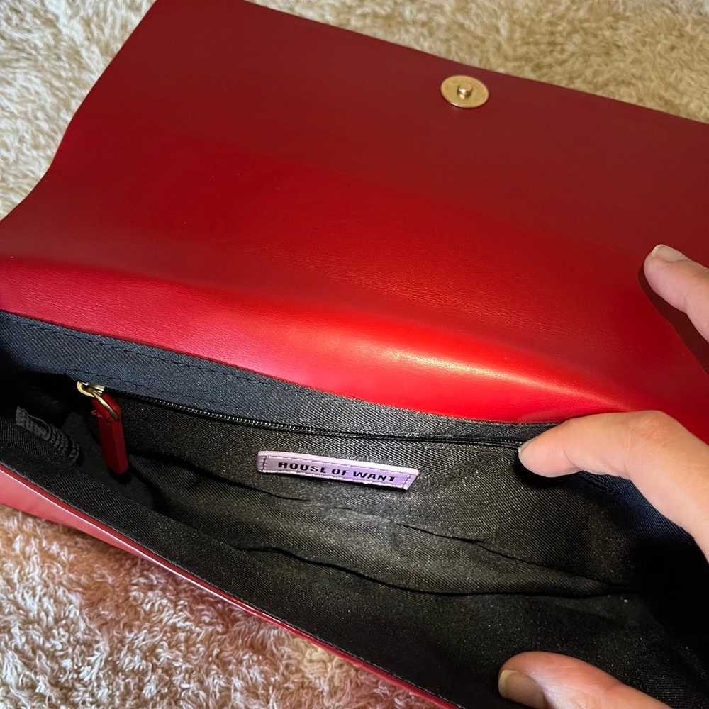 (House of Want) Red Vegan Leather Shoulder Bag wi… - image 4
