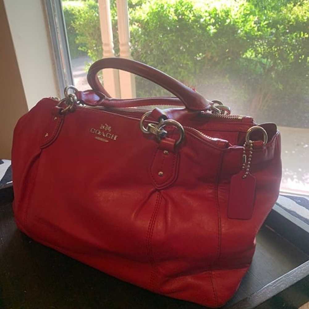 Coach Collette leather carryall red leather satch… - image 2