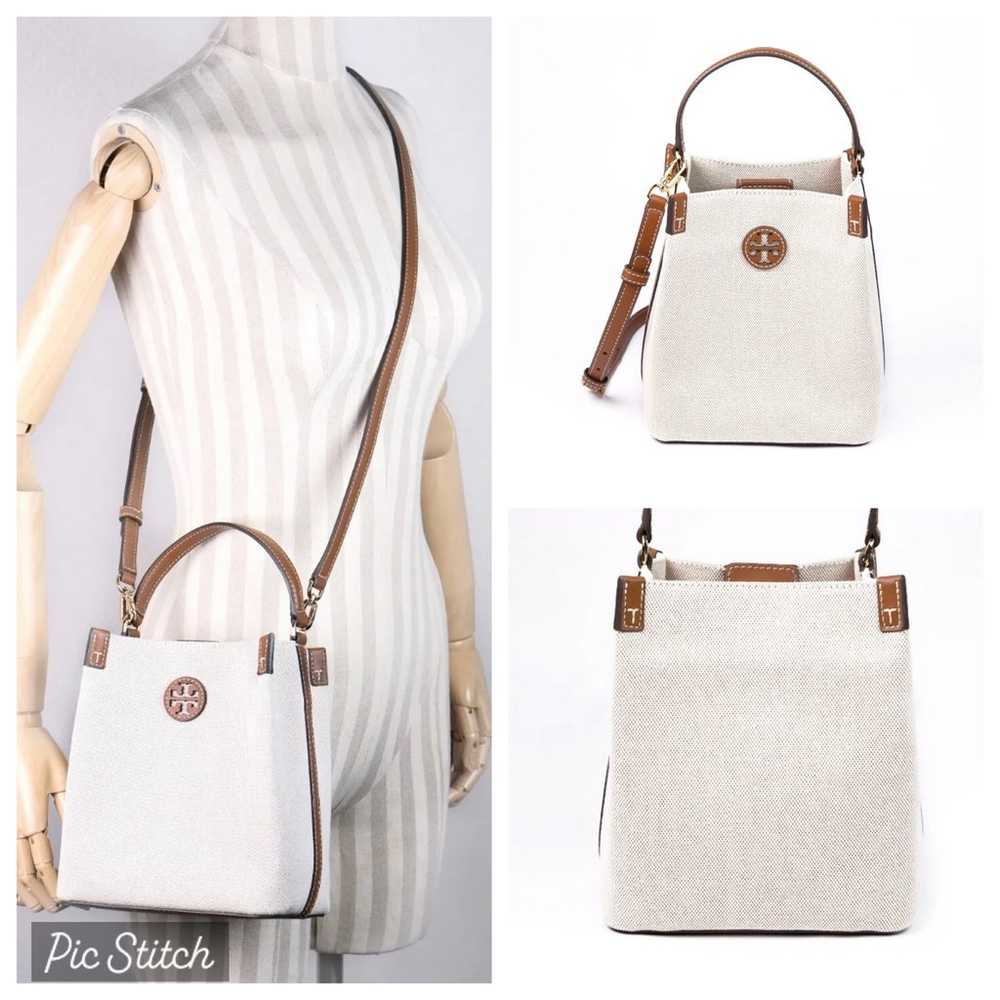Tory Burch Blake Cream Color Canvas Brown Leather… - image 1