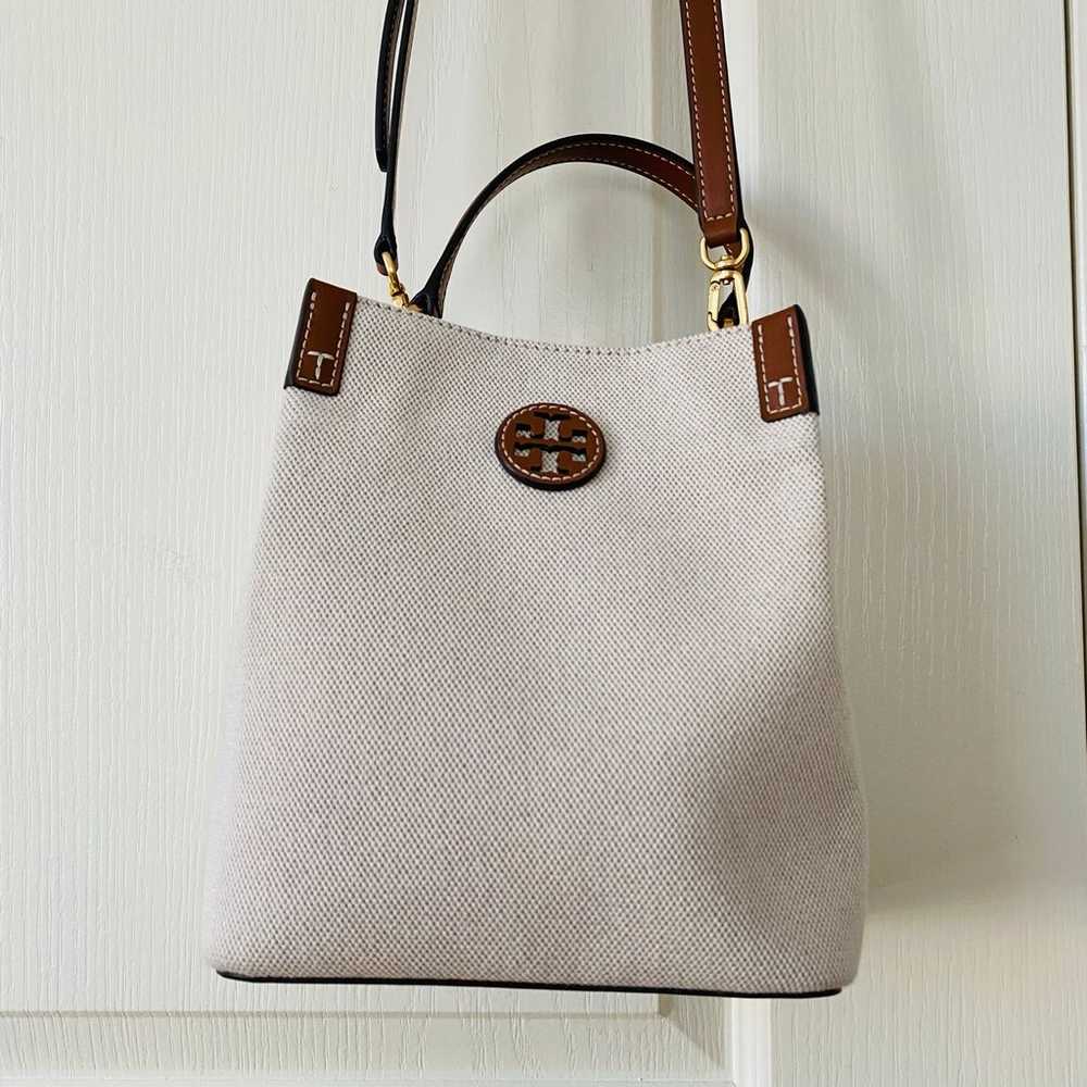 Tory Burch Blake Cream Color Canvas Brown Leather… - image 2