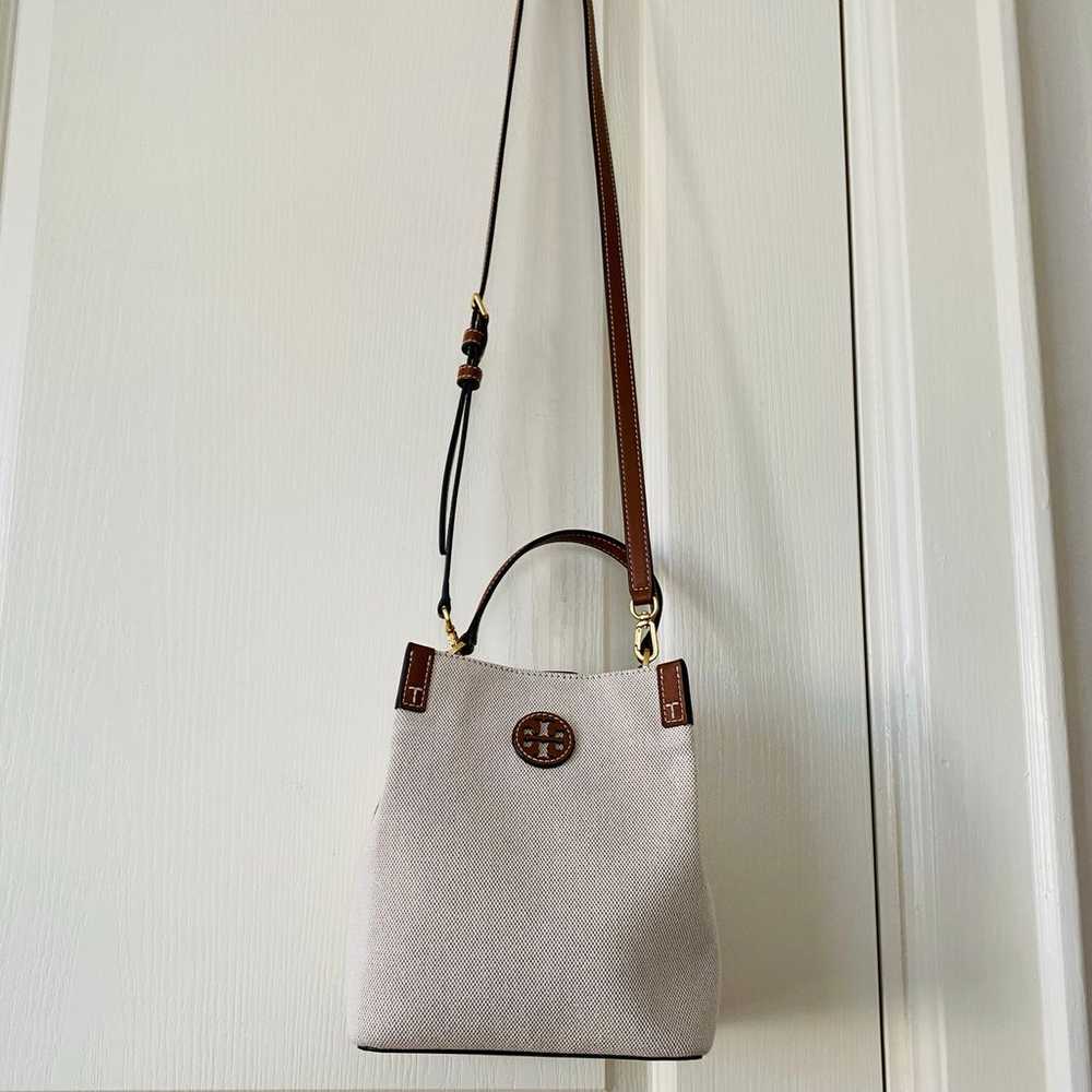 Tory Burch Blake Cream Color Canvas Brown Leather… - image 3