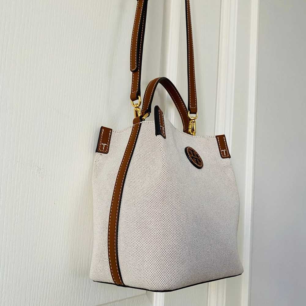 Tory Burch Blake Cream Color Canvas Brown Leather… - image 4