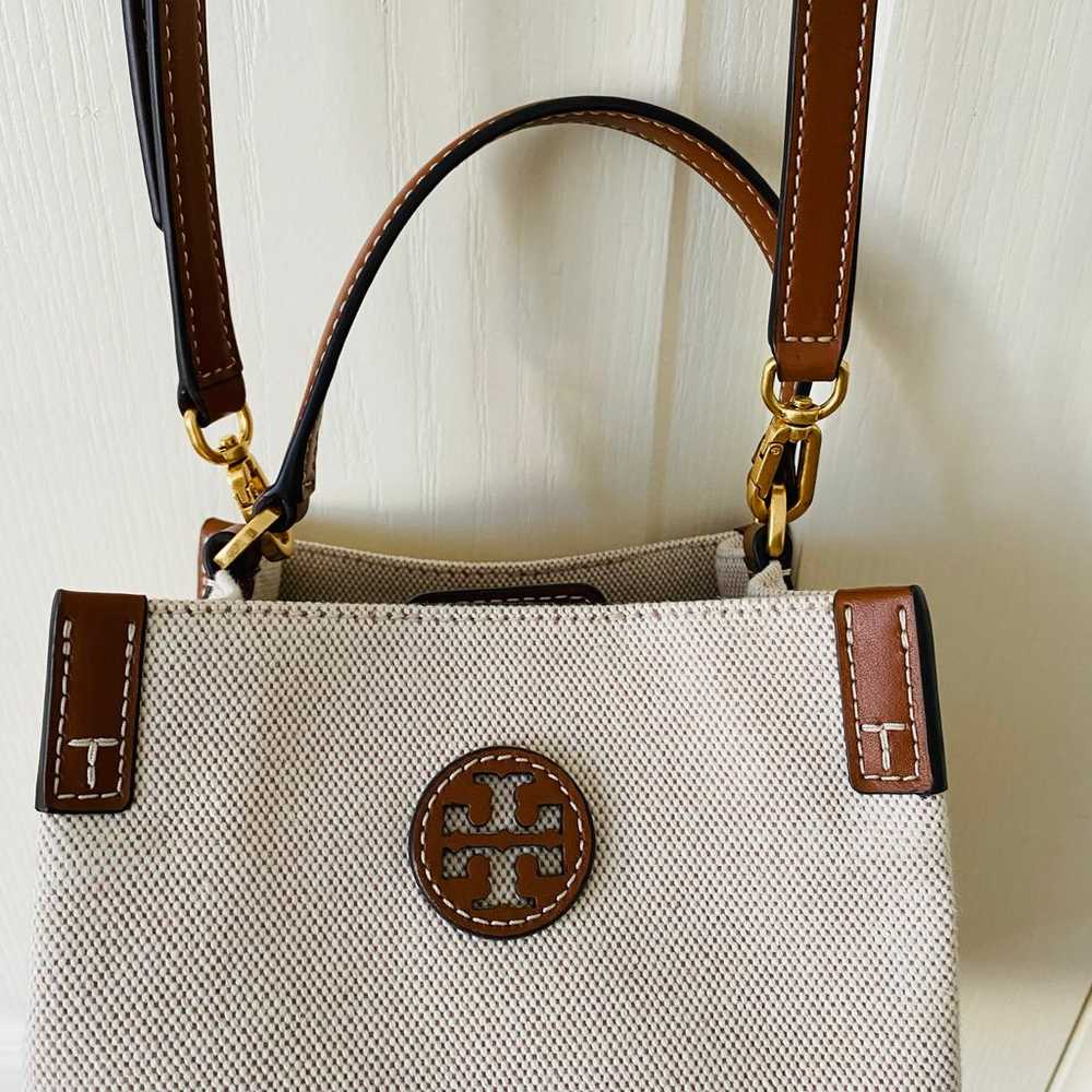 Tory Burch Blake Cream Color Canvas Brown Leather… - image 5