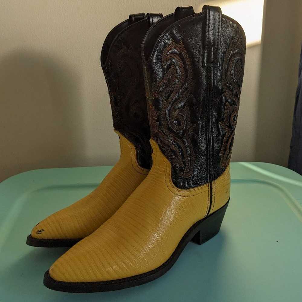 Yellow cowboy boots vamp and fox leather - image 1