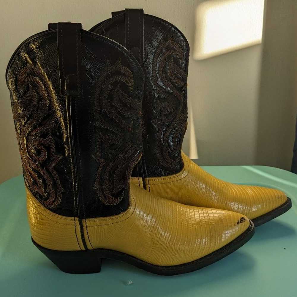 Yellow cowboy boots vamp and fox leather - image 3