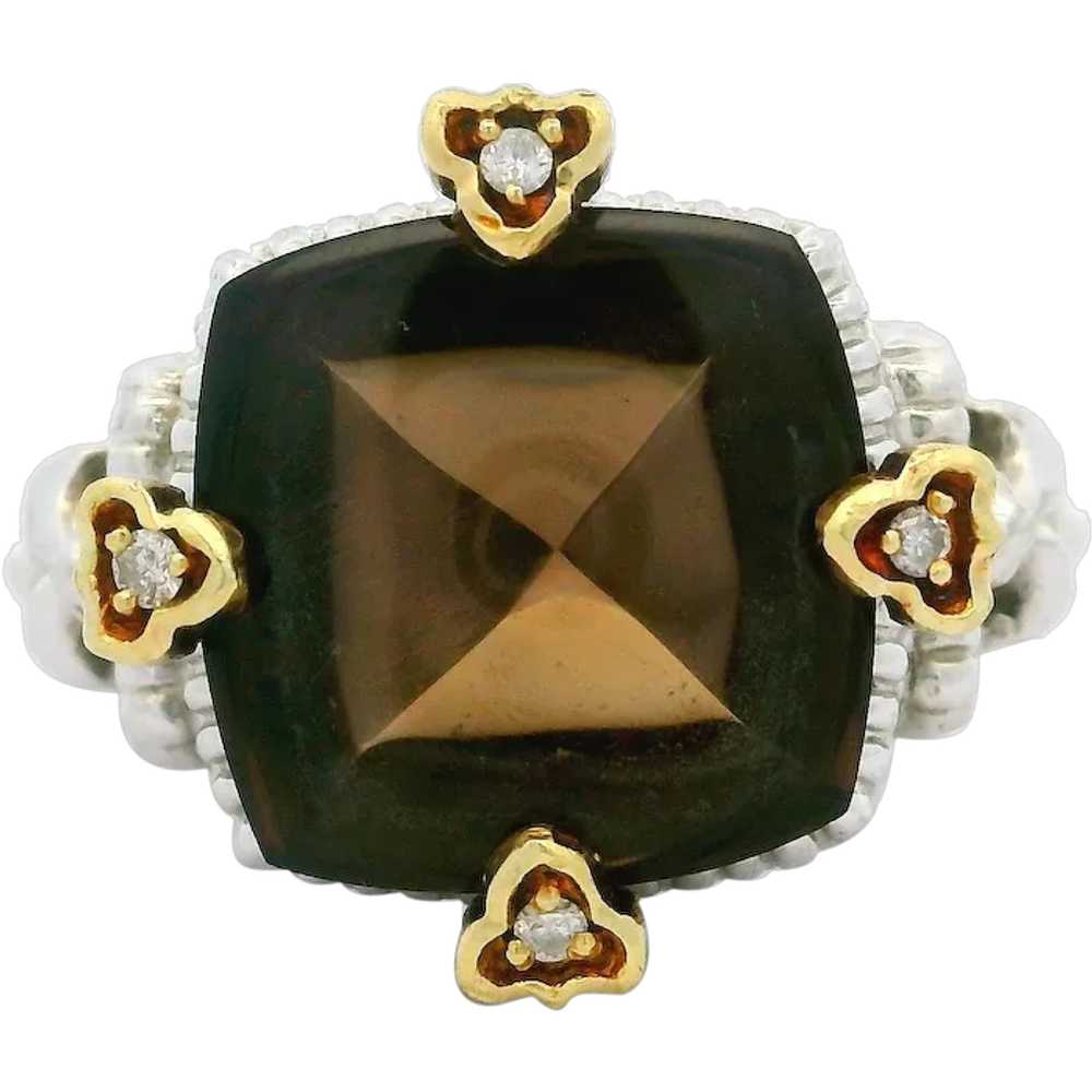 Sterling Silver 18k Yellow Gold Smoky Quartz Diam… - image 1