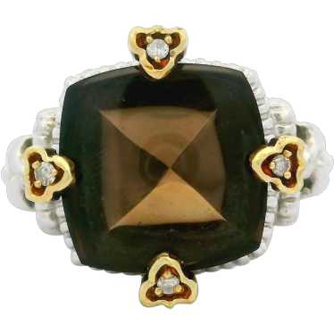 Sterling Silver 18k Yellow Gold Smoky Quartz Diam… - image 1