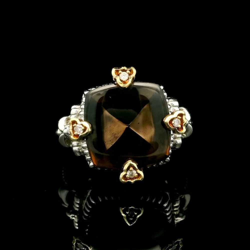 Sterling Silver 18k Yellow Gold Smoky Quartz Diam… - image 2