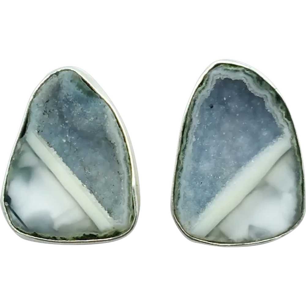 Sterling Silver Agate Drusy Earring - image 1
