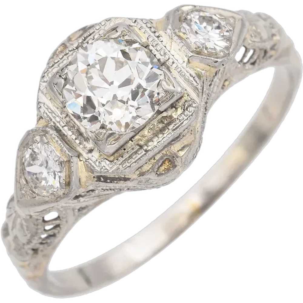 Antique Art Deco White Gold 0.78 TCW Diamond Band… - image 1