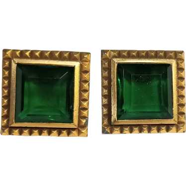 Yves Saint Laurent YSL clip earrings green crysta… - image 1
