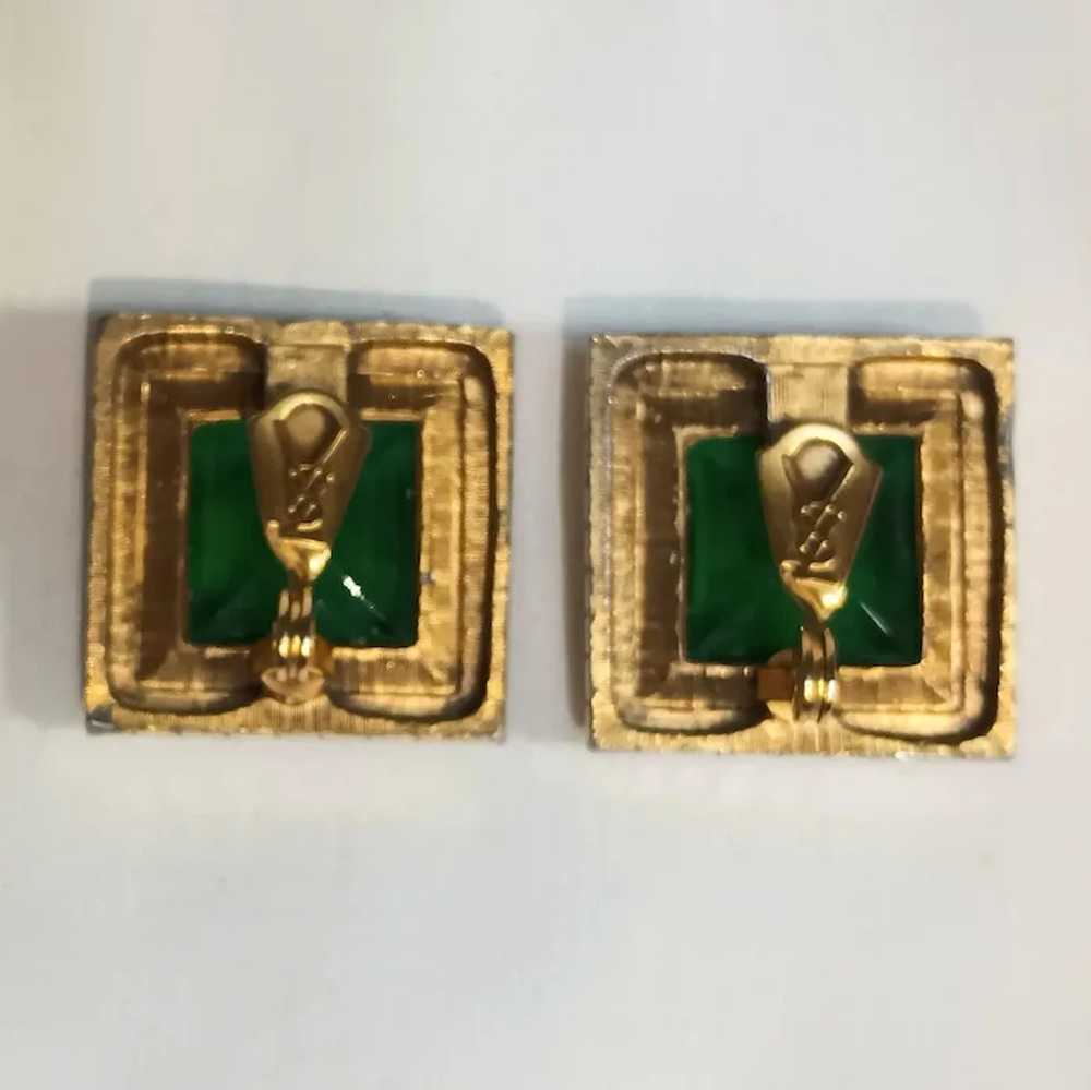 Yves Saint Laurent YSL clip earrings green crysta… - image 4