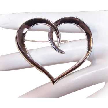 Sterling Silver Pin Brooch - Stylized Open Heart