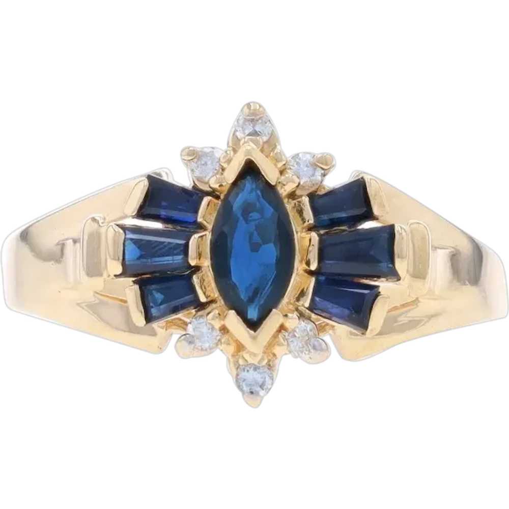 Yellow Gold Sapphire & Diamond Bow Ring - 10k Mar… - image 1