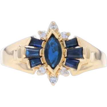 Yellow Gold Sapphire & Diamond Bow Ring - 10k Mar… - image 1