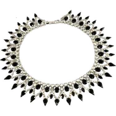 Dominique Collar Necklace Black Clear Rhinestones 