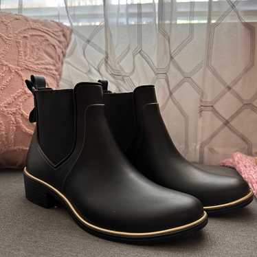 Kate Spade Black Rubber Boots with gold