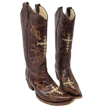 Corral Brown Tan Crosses Leather Pointed Toe Cowbo