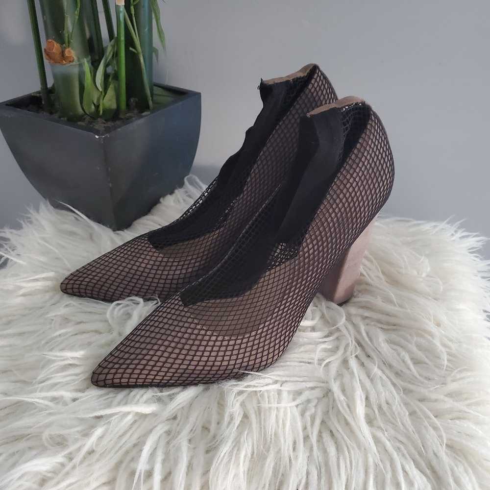 Shoe Dazzle Aria Black Fishnet Sock Chunky Heel P… - image 1