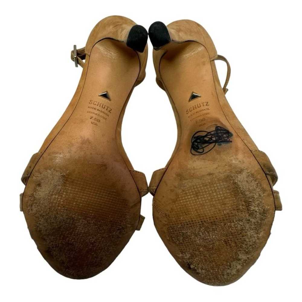 Shultz Suede Camel Ankle Strap Stiletto Heel Sand… - image 10