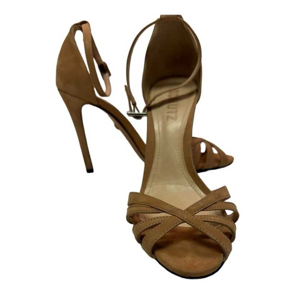 Shultz Suede Camel Ankle Strap Stiletto Heel Sand… - image 1