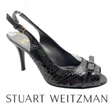Stuart Weitzman Black Snakeskin Peep Toe Pumps