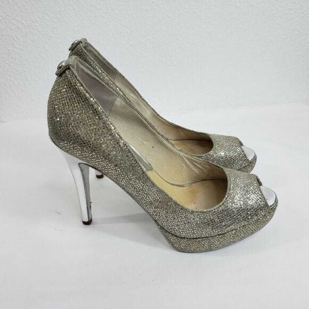 Michael Kors Peep Toe Slip On Pumps Gold Silver W… - image 12