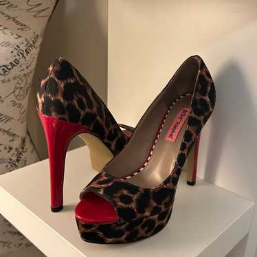 Betsey Johnson Leopard Print Red Bottom High Heels