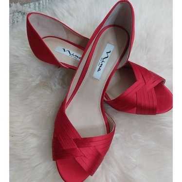 Nina Contessa Red Satin Peep Toe Heels Size 9M