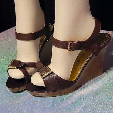 Y2k Vintage Juicy Couture Brown Leather Peep Toe … - image 1