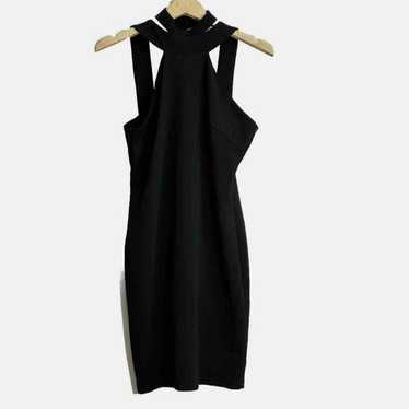 BeBe Black Mock Neck Strappy Crepe Dress Size: M