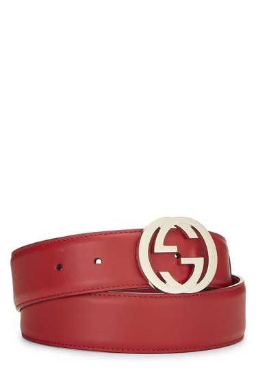 Red Leather Interlocking GG Belt