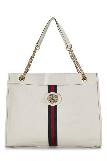 White Leather Web Rajah Tote Large