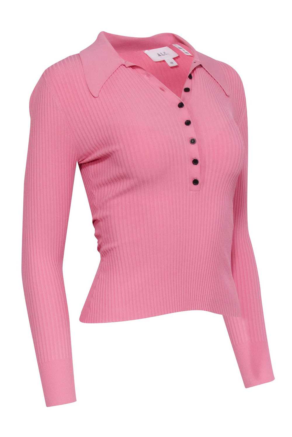 A.L.C. - Pink Ribbed Knit Polo Top Sz XS - image 2