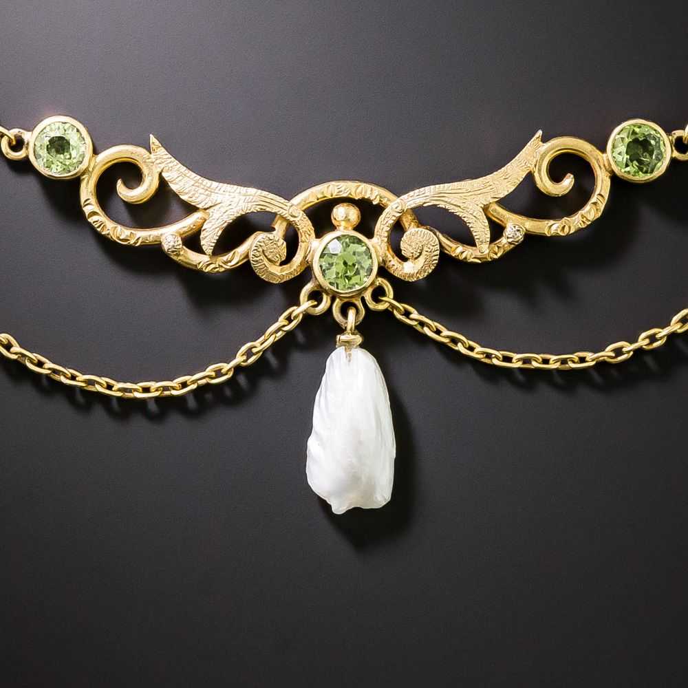 Art Nouveau Peridot Swag Necklace - image 2