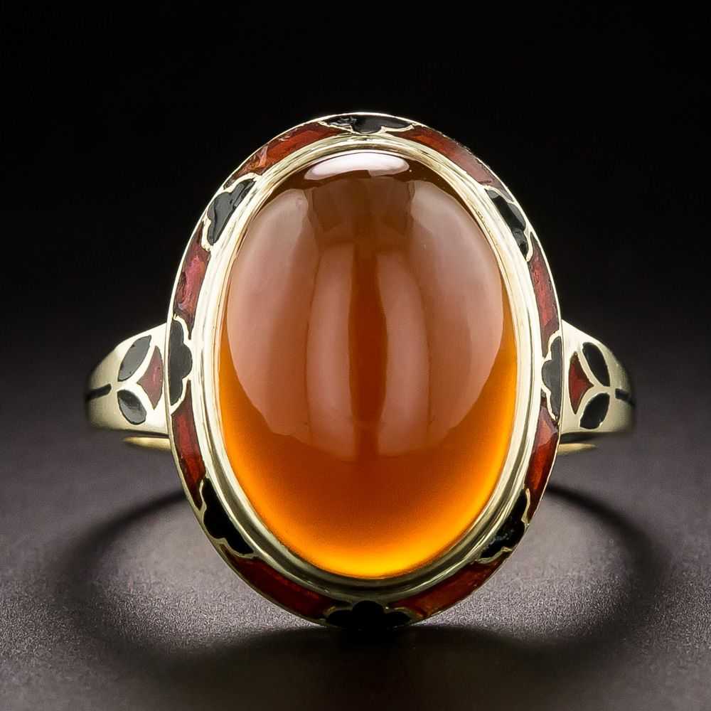 Art Deco Carnelian and Enamel Ring, Size 5 1/4 - image 1