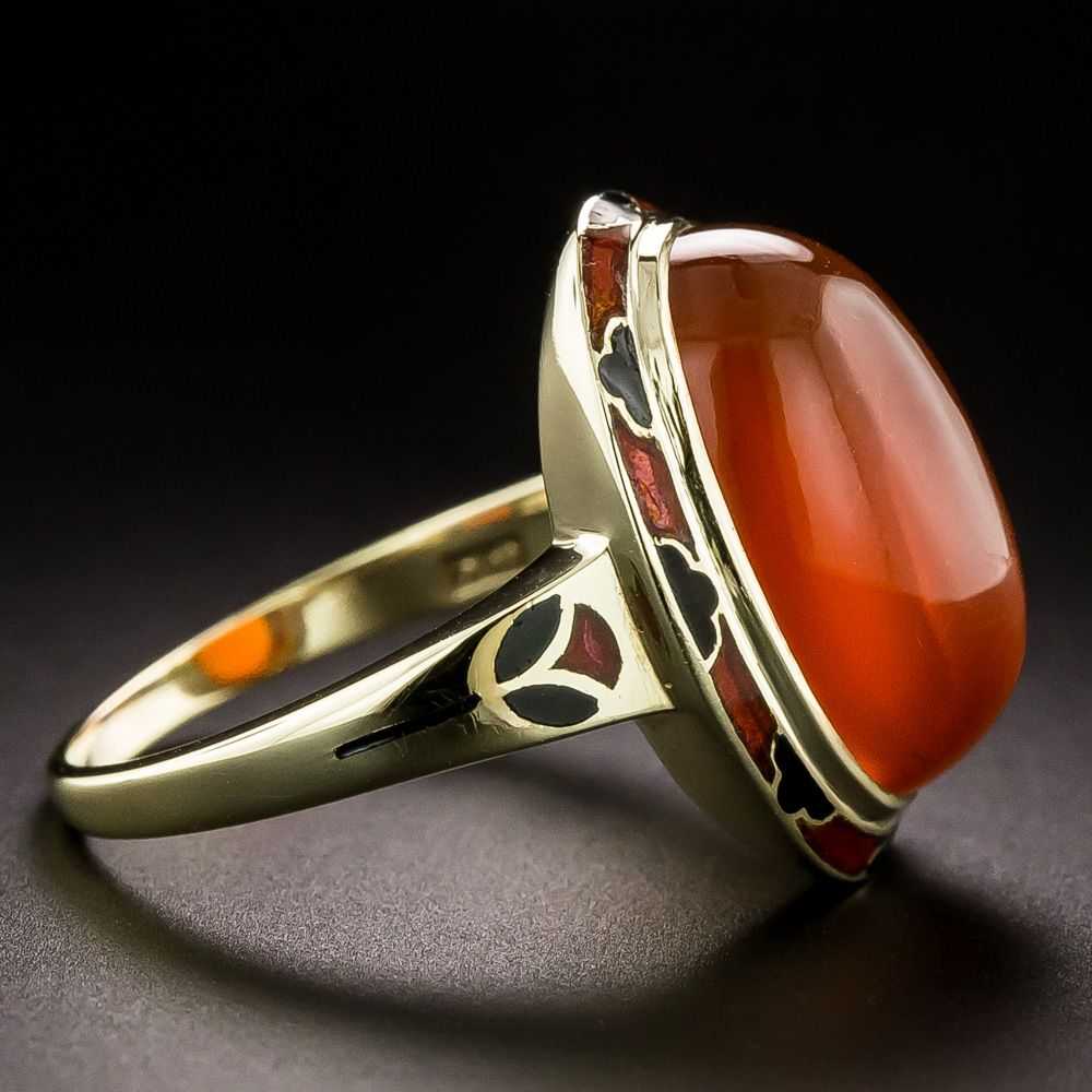Art Deco Carnelian and Enamel Ring, Size 5 1/4 - image 2