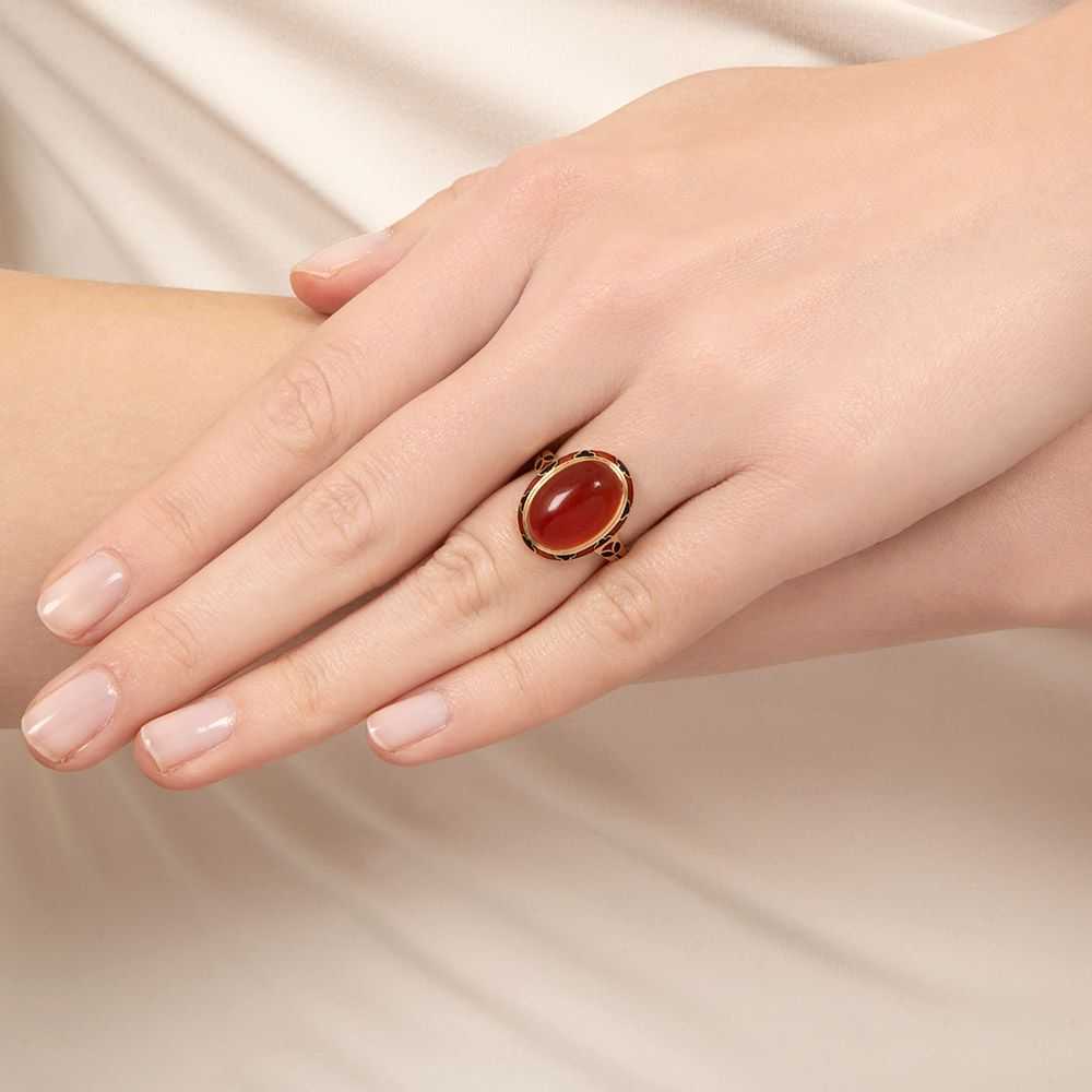 Art Deco Carnelian and Enamel Ring, Size 5 1/4 - image 4