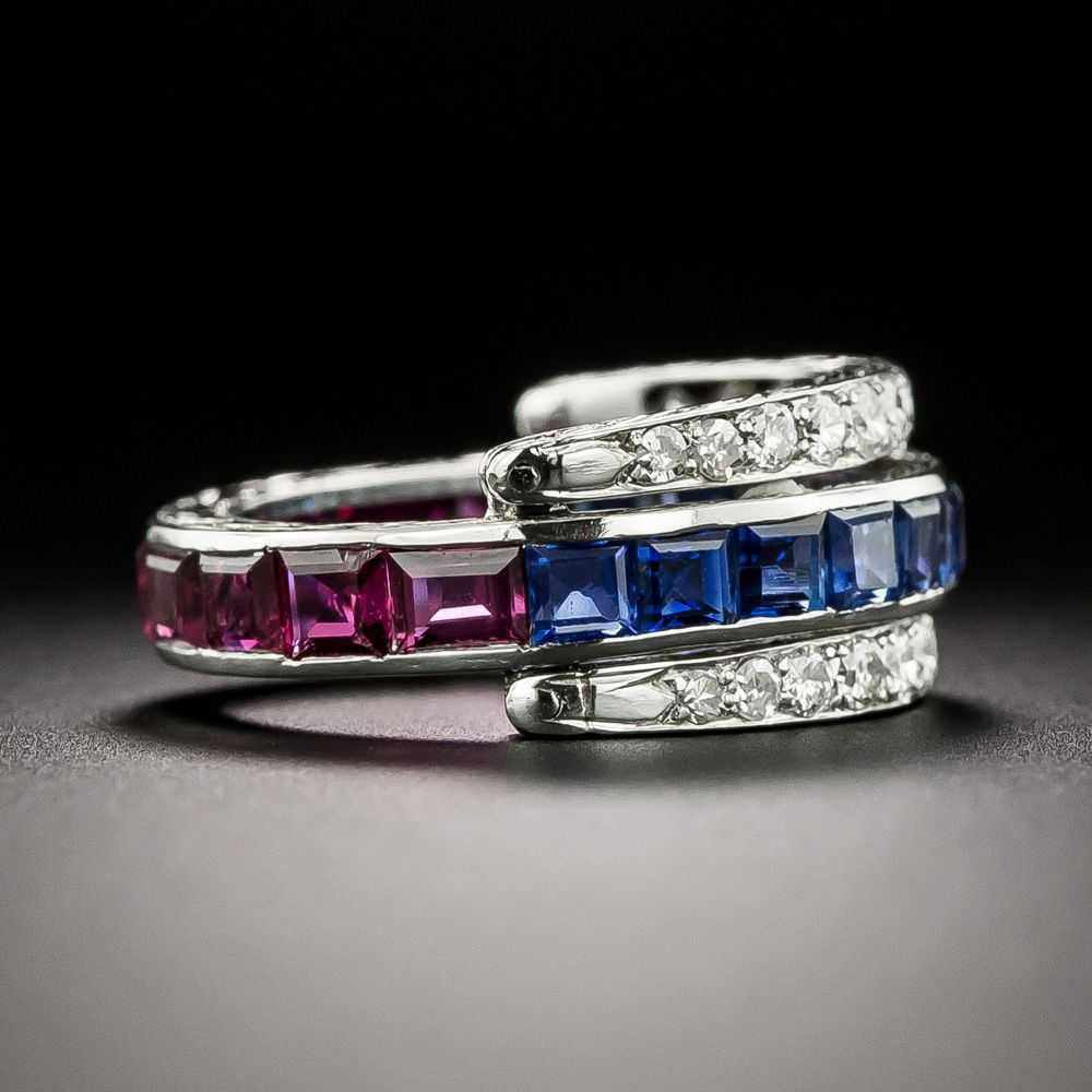 Art Deco Style Diamond, Sapphire and Ruby Three-W… - image 2