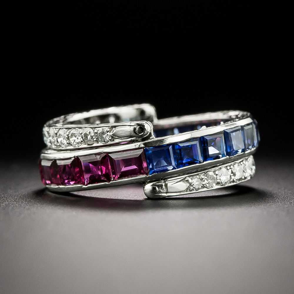 Art Deco Style Diamond, Sapphire and Ruby Three-W… - image 3
