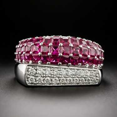 Modern Ruby And Diamond Ring, Size 8