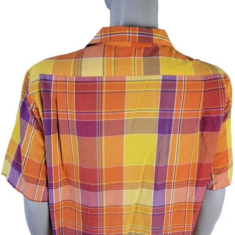 Vintage 80s Colorful Plaid Button Shirt Women Lar… - image 11