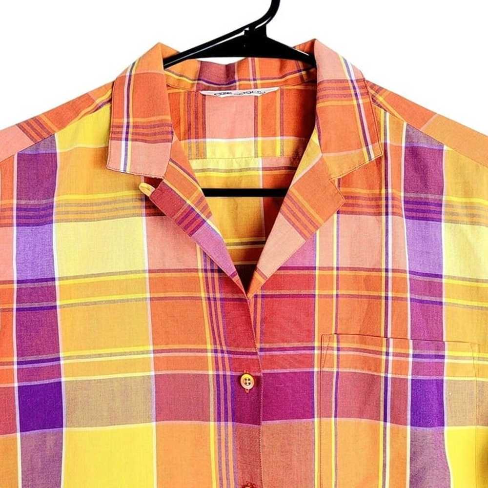 Vintage 80s Colorful Plaid Button Shirt Women Lar… - image 12