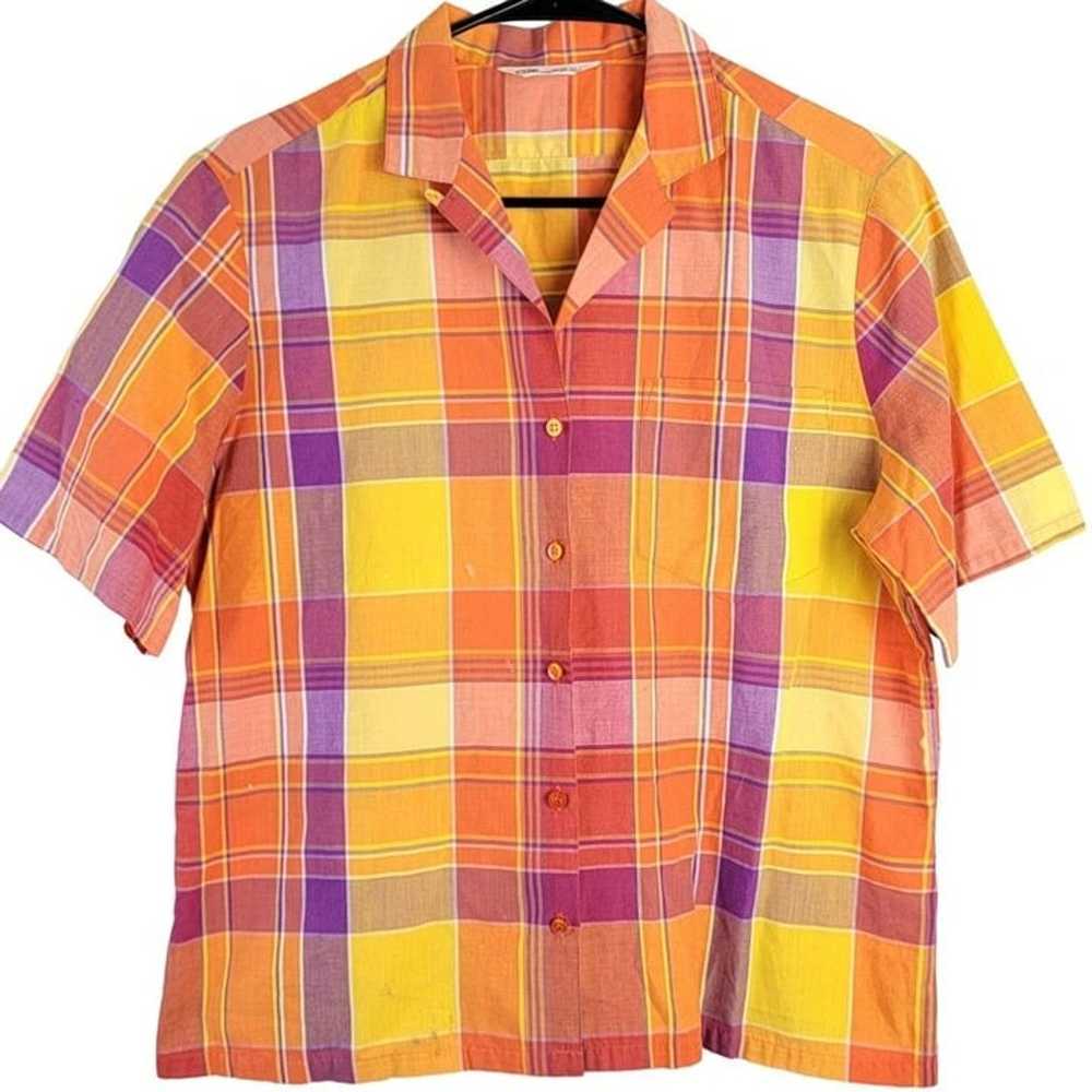 Vintage 80s Colorful Plaid Button Shirt Women Lar… - image 2
