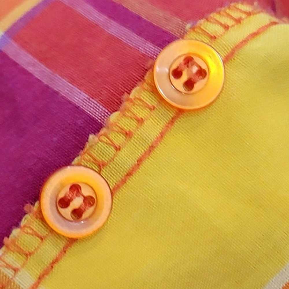 Vintage 80s Colorful Plaid Button Shirt Women Lar… - image 8
