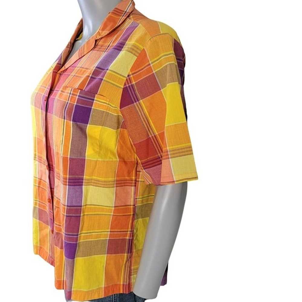 Vintage 80s Colorful Plaid Button Shirt Women Lar… - image 9